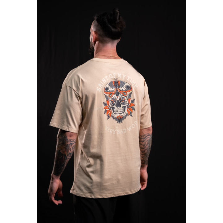 T-Shirt oversize unisexe brun grège SAINT OF MY TIME | VERY BAD WOD — Brun grege · Taille L