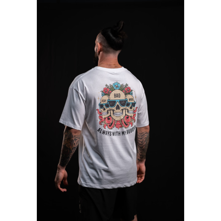 T-Shirt oversize unisexe blanc ALWAYS WITH MY BUDDYS | VERY BAD WOD — Blanc · Taille L