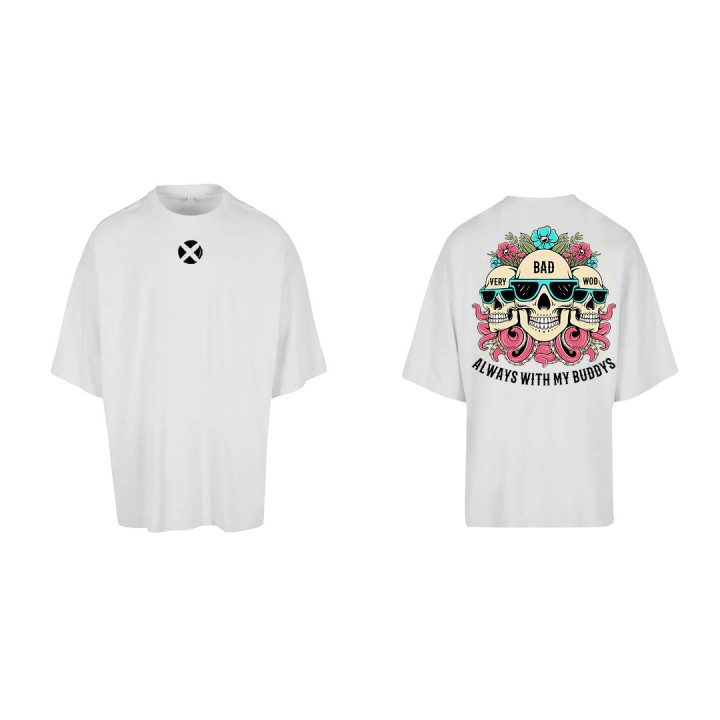 T-Shirt oversize unisexe blanc ALWAYS WITH MY BUDDYS | VERY BAD WOD — Blanc · Taille XL