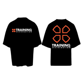 T-Shirt oversize unisexe noir TRAINING DISTRIBUTION orange et blanc | TRAINING DISTRIBUTION — Noir · Taille S