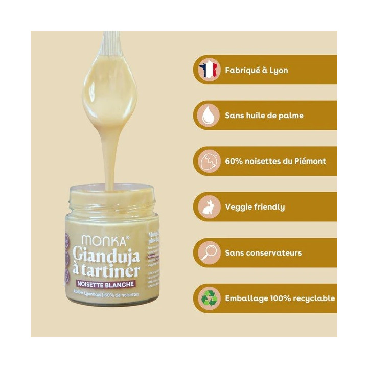 Pâte à tartiner GIANDUJA - Noisette Blanche 200 Gr| MONKA — Noisette Blanche · Taille 200 Gr