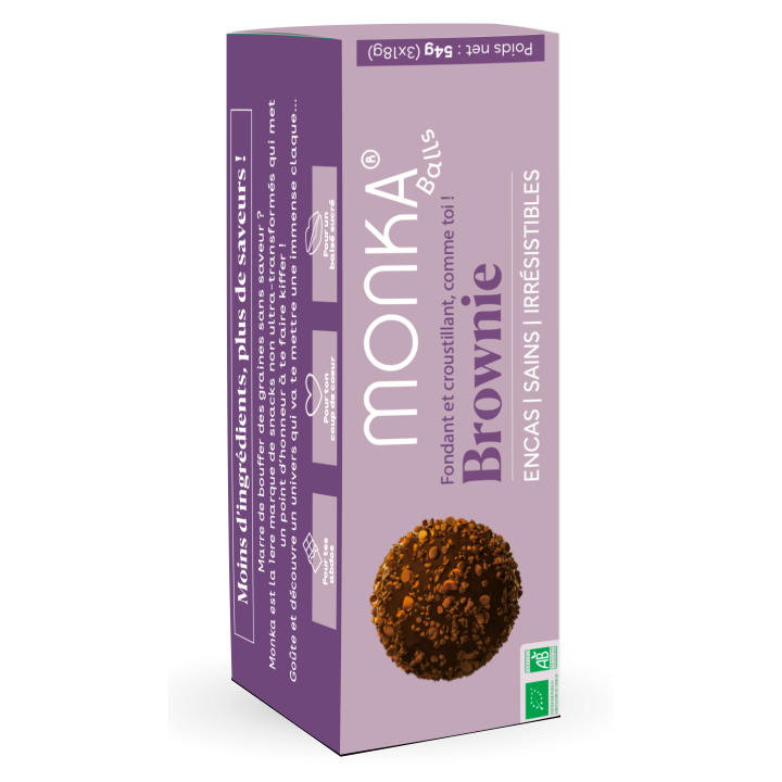 Monka Balls Brownie - Boite de 3 energy Ball BIO & Vegan, made in France — Brownie · Taille 3 x 18 Gr
