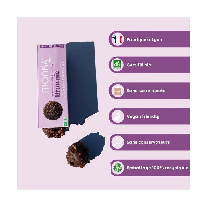 Monka Balls Brownie - Boite de 3 energy Ball BIO & Vegan, made in France — Brownie · Taille 3 x 18 Gr