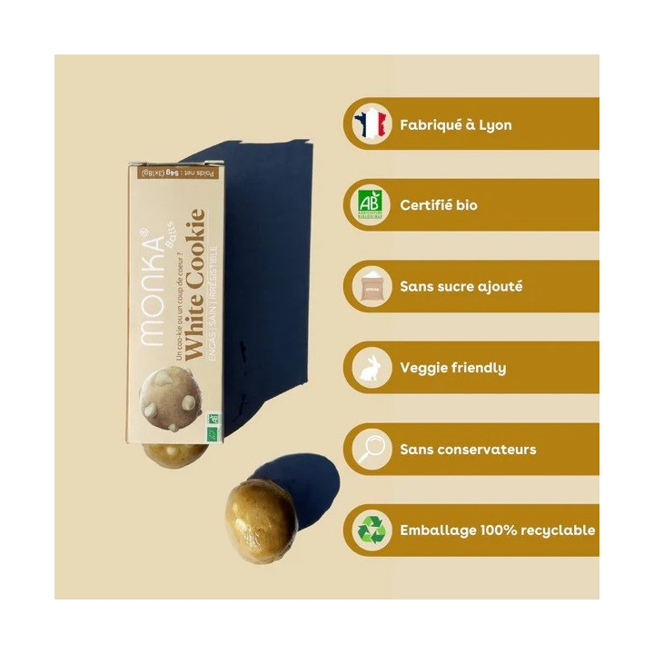 Monka Balls White Cookie - boite de 3 energy Balls bio & protéinées — White Cookie · Taille 3 x 18 Gr