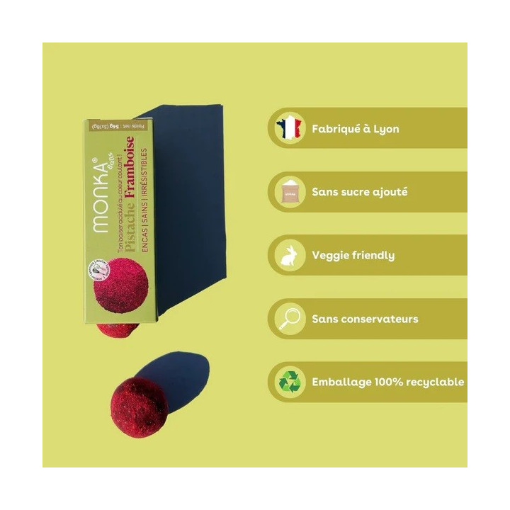 Monka Balls Pistache Framboise - Boite de 3 energy balls made in France — Pistache Framboise · Taille 3 x 18 Gr