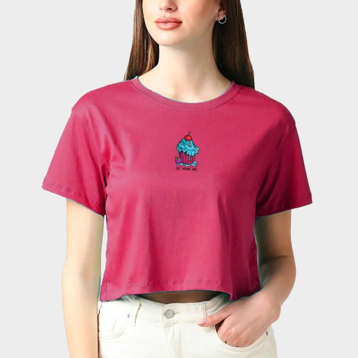 T-shirt femme Crop Rose CUPCAKE | JUSTHANG — Rose · Taille S