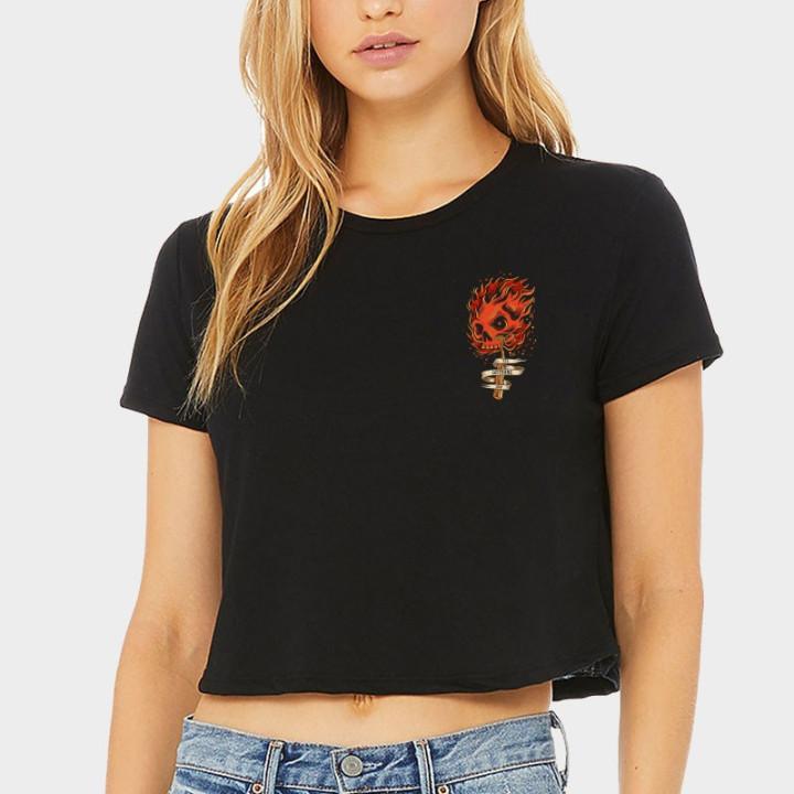 T-shirt femme Crop noir FLOOR ON FIRE | JUSTHANG — Noir · Taille L