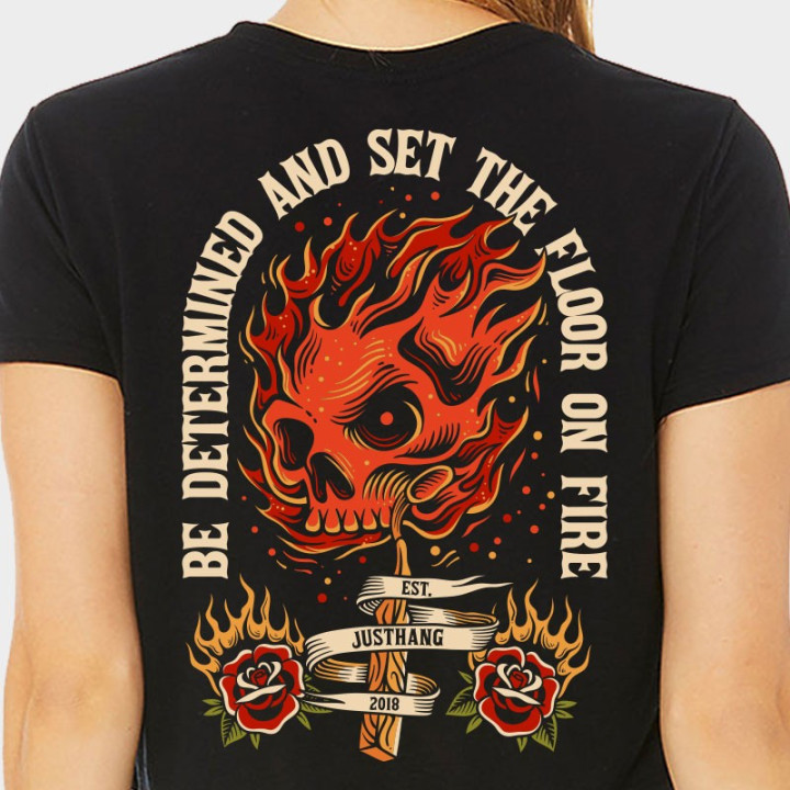 T-shirt femme Crop noir FLOOR ON FIRE | JUSTHANG — Noir · Taille L