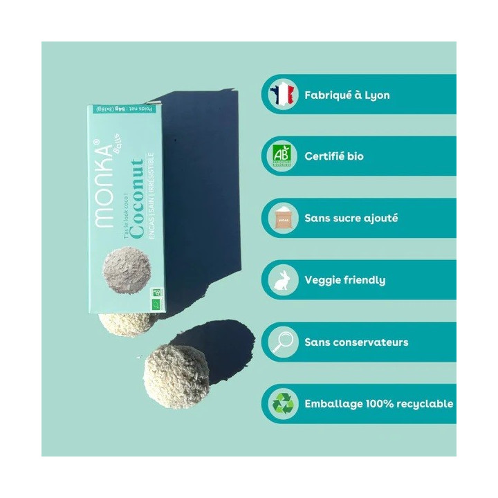 Monka Balls Coconut - Boite de 3energy Balls protéinées, Made in France — Coconut · Taille 3 x 18 Gr
