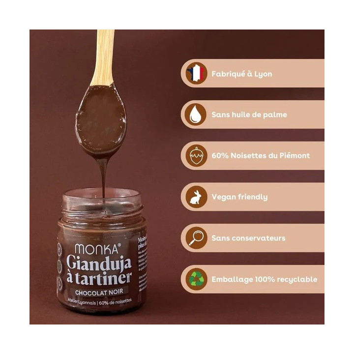 Pâte à tartiner GIANDUJA - Chocolat Noir 200 Gr| MONKA — Chocolat noir · Taille 200 Gr