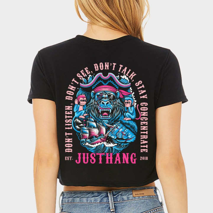 Crop Top Sport Femme JUSTHANG - The Monkey of Wisdom noir — Noir · Taille L