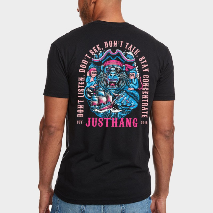 T-shirt sport noir unisexe JUSTHANG - The Monkey of Wisdom — Noir · Taille M