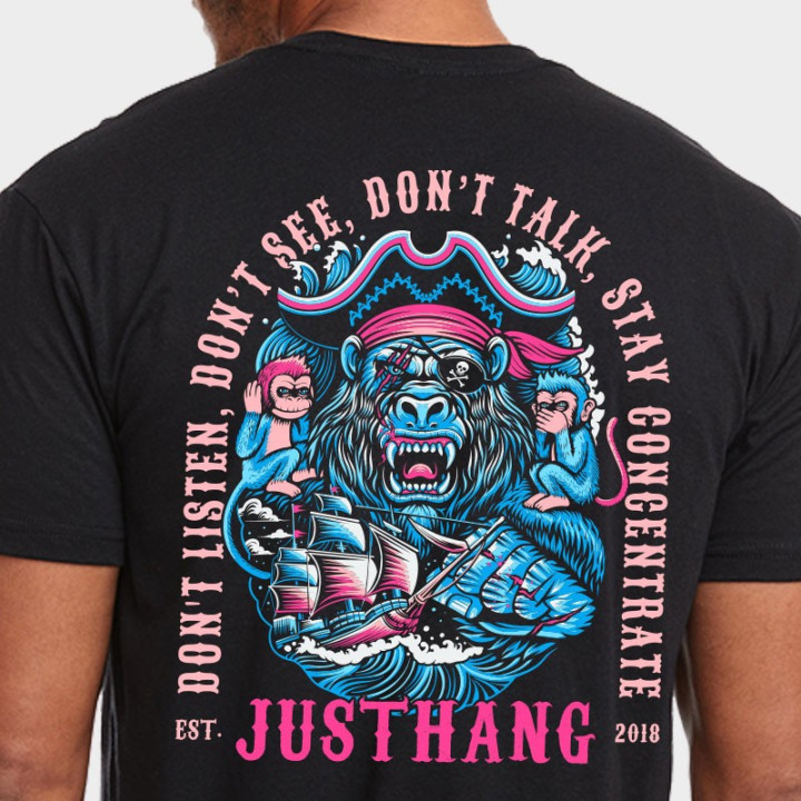 T-shirt sport noir unisexe JUSTHANG - The Monkey of Wisdom — Noir · Taille M