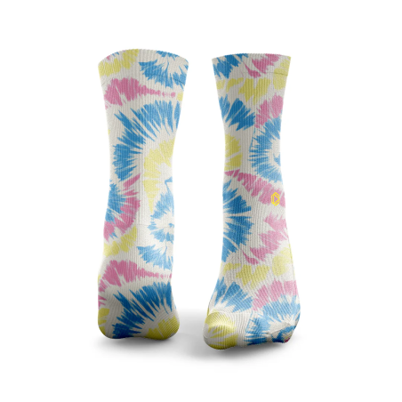 Chaussettes Tie Dye rose bleu jaune HEXXEE - Confort, Sport, Anti-Ampoules — Blanc · Taille M (40-43)