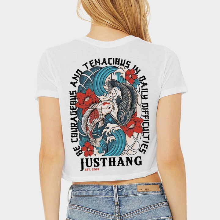 Crop top sport blanc femme Koi Carp - Justhang JAPAN — Blanc · Taille L