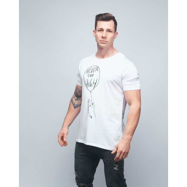 T-shirt unisexe blanc NEVER TOO HIGH | VERY BAD WOD x WILL LENNART TATOO — Blanc · Taille L