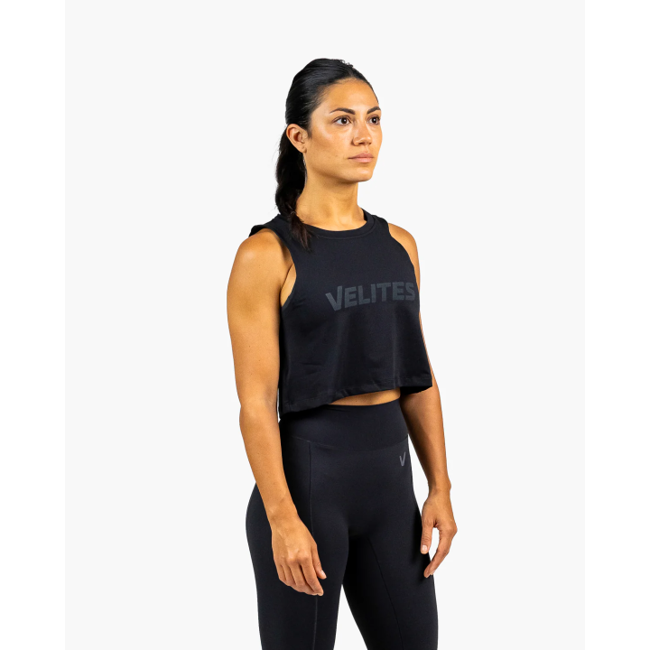 Tank crop top VELITES HOLO noir - Respirant et technique — Noir · Taille L
