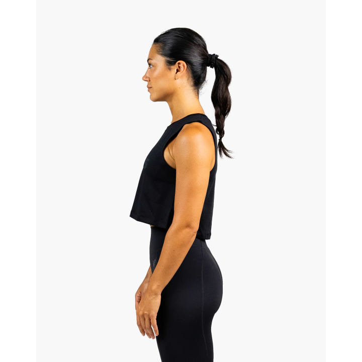 Tank crop top VELITES HOLO noir - Respirant et technique — Noir · Taille L