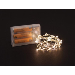 Microlight LED - 2 m - 40 lampes blanc chaud - fil argenté - piles non