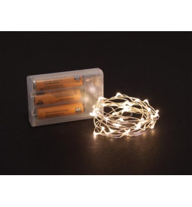 Microlight LED - 2 m - 40 lampes blanc chaud - fil argenté - piles non