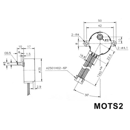 MOTEUR PAS A PAS 12VCC 60mA (ANGLE 7.5° / 48 PAS)