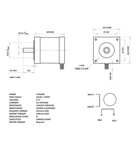 Moteur pas à pas 3,1V/ 2,5 A (angle 1,8° / 200 pas) - Velleman