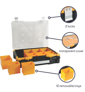 Coffre de rangement en plastique avec bacs amovibles - 490x420x115 mm 