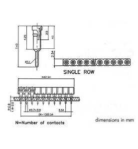BARRETTE FEMELLE POUR CI, SIMPLE RANGEE A 40 CONTACTS, PAS 2.54mm - Ve