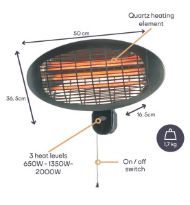 Chauffage de terrasse - à suspendre - 2000 W - PRL