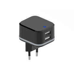 CHARGEUR COMPACT AVEC 2 CONNEXIONS USB 5 V - 3.4 A max. ( 2.4 + 1 A ) 