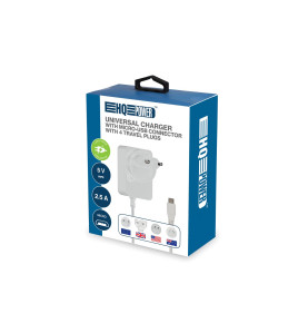 CHARGEUR UNIVERSEL AVEC CONNEXION MICRO USB - 5 VCC - 2.5 A - AVEC 4 F