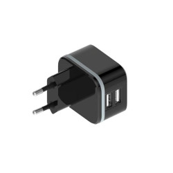 CHARGEUR COMPACT AVEC 2 CONNEXIONS USB - 5 V - 4.8 A max. - 24 W. max. - NOIR