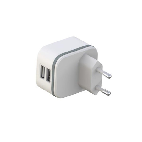 CHARGEUR COMPACT AVEC 2 CONNEXIONS USB - 5 V - 4.8 A max. - 24 W. max. - BLANC