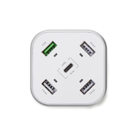 Station USB SMART avec 3 x USB + 1 x USB Fast Charge QC 3.0 + 1 x sorties Type-C - max. 9,6 A - max. 48 W - blanc