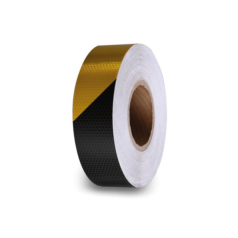 Adhésif réfléchissant en nid d'abeille 5cm x 5m - Noir/Jaune Adhésif réfléchissant en nid d'abeille 5cm x 5m - Noir/Jaune