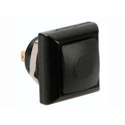 POUSSOIR MÉTALLIQUE CARRÉ AVEC CAPUCHON NOIR - 1P SPST OFF-(ON) - Vell