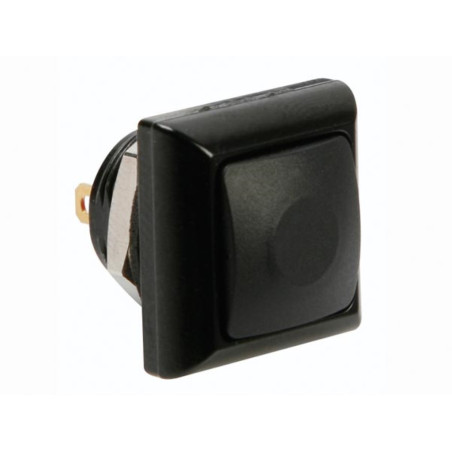 POUSSOIR MÉTALLIQUE CARRÉ AVEC CAPUCHON NOIR - 1P SPST OFF-(ON) - Vell