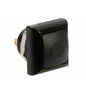 POUSSOIR MÉTALLIQUE CARRÉ AVEC CAPUCHON NOIR - 1P SPST OFF-(ON) - Vell