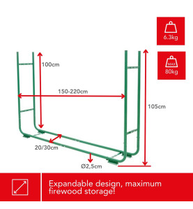 RANGE-BÛCHES - CHARGE MAX. 80 kg - 150-220 x 21-30 x 105 cm - PRL
