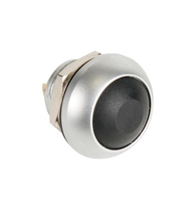 POUSSOIR MÉTALLIQUE ROND AVEC CAPUCHON NOIR - 1P SPST OFF-(ON) - Velle