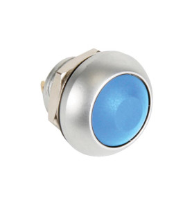 POUSSOIR MÉTALLIQUE ROND AVEC CAPUCHON BLEU - 1P SPST OFF-(ON) - Velle