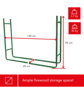 RANGE-BÛCHES - CHARGE MAX. 80 kg - 120 x 20 x 90 cm - PRL