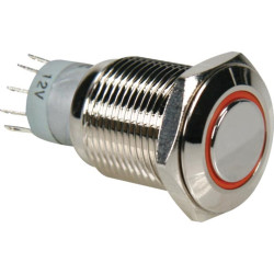 BOUTON-POUSSOIR MÉTALLIQUE ROND SPDT 1NO 1NC - ANNEAU ORANGE - Vellema