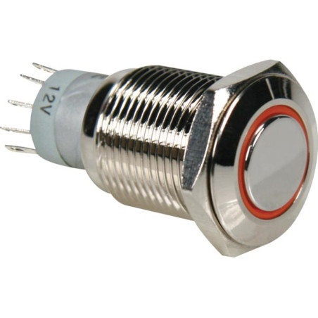BOUTON-POUSSOIR MÉTALLIQUE ROND SPDT 1NO 1NC - ANNEAU ORANGE - Vellema