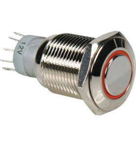 BOUTON-POUSSOIR MÉTALLIQUE ROND SPDT 1NO 1NC - ANNEAU ORANGE - Vellema