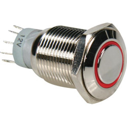 BOUTON-POUSSOIR MÉTALLIQUE ROND SPDT 1NO 1NC - ANNEAU ROUGE - Velleman