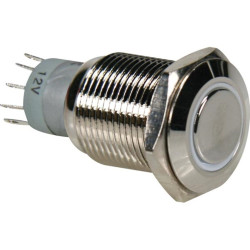 BOUTON-POUSSOIR MÉTALLIQUE ROND SPDT 1NO 1NC - ANNEAU BLANC - Velleman
