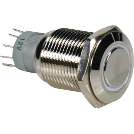 BOUTON-POUSSOIR MÉTALLIQUE ROND SPDT 1NO 1NC - ANNEAU BLANC - Velleman