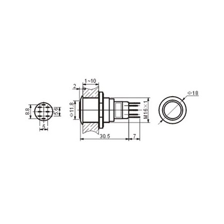 BOUTON-POUSSOIR ROND MÉTALLIQUE DPDT 2NO 2NC