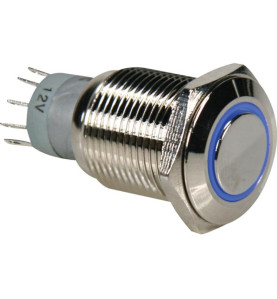 INTERRUPTEUR MÉTALLIQUE ROND SPDT 1NO 1NC - ANNEAU BLEU - Velleman